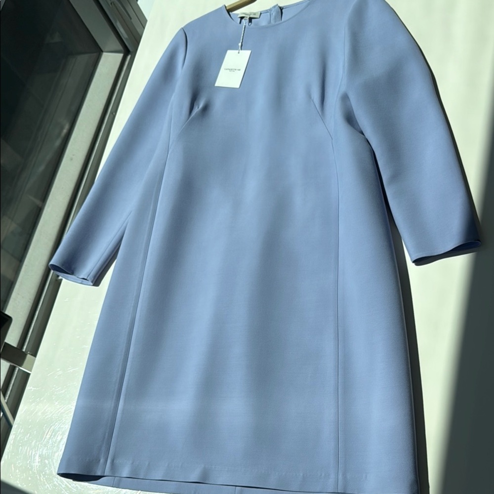 Lafayette 148 size 14 wool & Silk Periwinkle Blue A-line Dress with long Sleeves